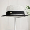 Fashionable M-label sun hats, straw hats, sun-protective hats, women's summer outings, sun hats, black British flat-topped top hats, a trend undefined
